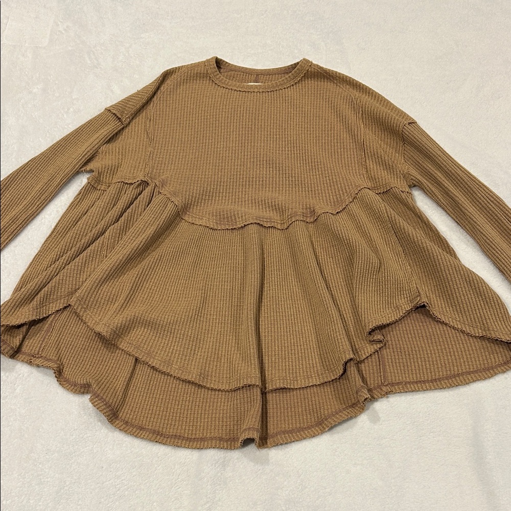 Free People Waffle Knit Layered Peplum Long-Sleeve Top